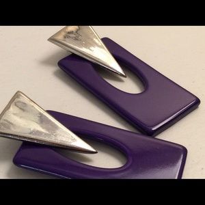 Retro Purple & Silver Dangling Rectangle Earrings